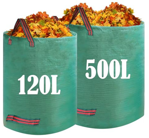 TRUEIN Garden Waste Bags, 500 L/120 L Waterproof Garden Rubbish Bags, Reusable Garden Bags Heavy Duty With Handles, Easy to Maneuver, Ideal for Collecting Garden Waste, Leaf and Debris, 2 Pack