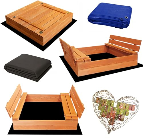 Sandkasten Imprägniert aus Holz Sandbox mit Abdeckung Sitzbänken Deckel Plane Sandkiste Sandkastenvlies