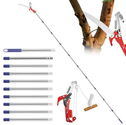 Astschere Teleskop mit Astsäge, 82-410cm Astsäge mit Stiel, Gartengeräte-Set Hochentaster Hochreichbare Schneidet, Leichter Astsäge für Astungsarbeiten und Baumpflege