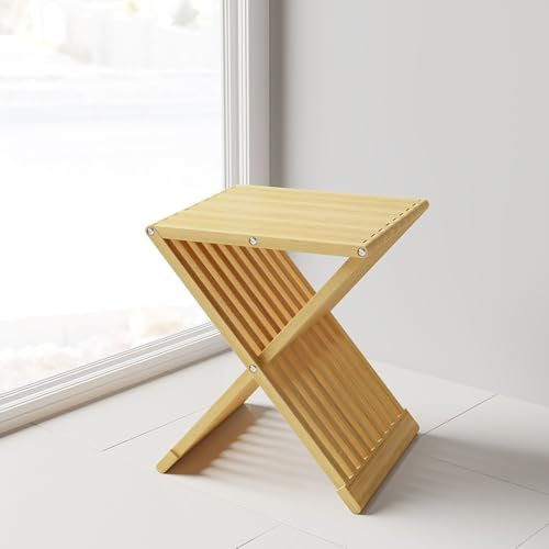 Schulte Badhocker aus Natur-Bambus – 44 cm hoch, rutschfest & stabil, Traglast 130 kg, ergonomisches Design für optimalen Komfort