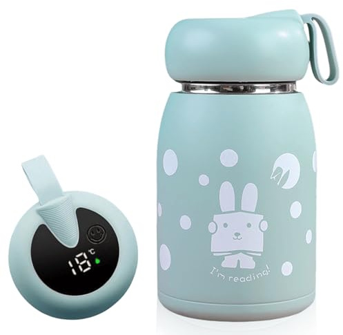 320 ml Thermosflasche, Thermoskanne Baby Unterwegs Vakuum Lsolierbecher, Thermosflasche Edelstahl für Kinder mit LED-Temperaturanzeige Vakuum Trinkflaschen, Ideal für Hitze und Kälte (Blau)