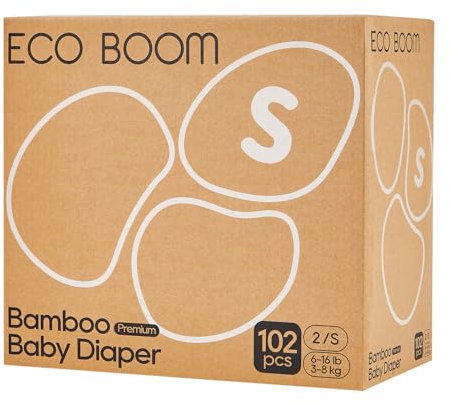 ECO BOOM Baby Premium Öko Windeln Größe 2 aus Bambus (3-8kg), für empfindliche Babyhaut, Halbmonatsbox, 102 Stück