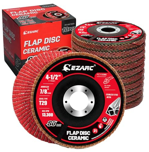 EZARC Keramik Fächerscheiben 80 Korn, 115 mm x 22,23 mm, Typ 29, 10 St. | Keramik-Abrasiv, lange Standzeit. Typ 29. Für Edelstahl, NE-Metalle, Gusseisen und Blech, zum Entgraten und Entrosten