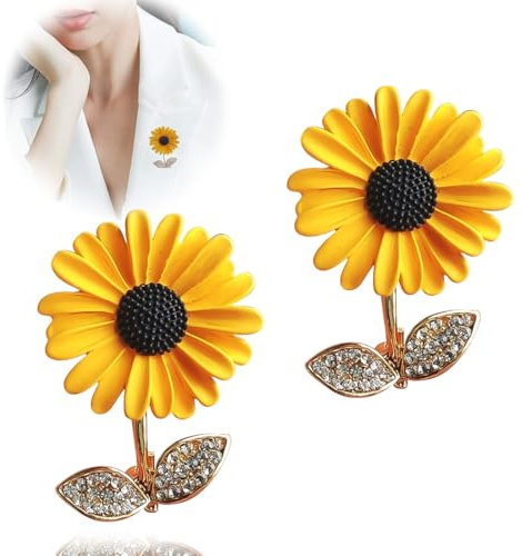 2 Pcs Cute Sunflower Brooch, Alloy Brooch, Sunflower Pin Rhinestone, Golden Sun Flower Brooch, for Clothing Scarf Shawl Hat Bags Jackets Diy Crafts Decoration Accessories