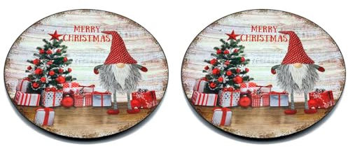 Acan Tradineur - Pack de 2 bajoplatos redondos reutilizables de plástico, plato llano decorativo, bandeja para presentación de dulces, Navidad, turrón, pasteles (Duende - Ø 33 cm)