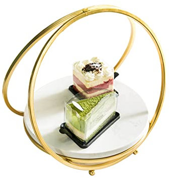 KHYTEBV Kreativer Tortenständer mit Metallstützrahmen, runder Brotteller aus Marmor, Käseplatte, exquisiter Dessertständer für die Nachmittagsteeparty