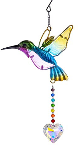 Sonnenfänger Kolibri Deko, Fensterdeko Hängend Frühling, Suncatcher Fensterschmuck, Kristall-Prismen Sonnenfänger Basteln zum Aufhängen für Drinnen und Draußen Garten Fenster Balkon Dekoration (A)