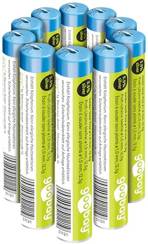 goobay 10x Lötzinn 1.0mm 012,5g – bleifrei für präzises und sicheres Löten, Lötkolben für Professionelle Anwendungen