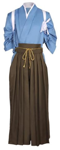 Herren Japanische Samurai Hakama Uniform Kimono Kendo Anzug Aikido Judo Tradtional Martial Arts Cosplay Halloween Kostüm, 21# Blau, Large