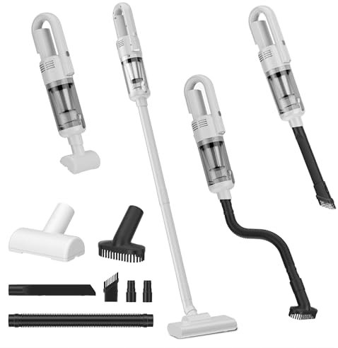 COCCKO Aspirapolvere Senza Fili, 6000Pa Aspirazione Scopa Elettrica Leggera e Portatile, 6 in 1 Scopa Elettrica Senza Fili Potente con Motore Brushless,LED, Filtro HEPA,per Casa e Auto (bianco-B)