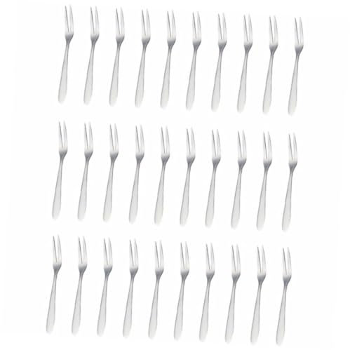 Alipis Forchette Da Frutta e Antipasto a Due Denti in Acciaio Lucidato, Riutilizzabili Per Buffet e Feste, Set Da 30 Pezzi Superficie Liscia e Bordo Arrotondato