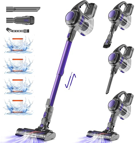 Authmic 40000Pa Akku Staubsauger,50Min/450W,Staubsauger Kabellos, Akkustaubsauger mit 1.6L Staubbehälter,4 HEPA Filters,für Teppich,Hartböden,Tierhaare