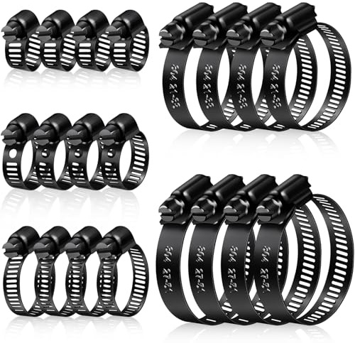 Jeboler Fascette stringitubo nero, 6-51 mm, 20 fascette stringitubo in acciaio inox, set di fascette per tubo piscina, 5 misure, fascette stringitubo per tubo da giardino