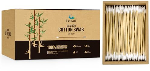 Isshah Gun Cleaning Swabs, Double-Ended 6'' Pointed Tip, Biodegradable Bamboo Cotton Buds 500 Count