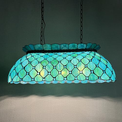 Capulina Tiffany Lamp Stained Glass Pool Table Light Chandelier 3-Light 28 Inches Wide Vintage Grassgreen Tiffany Style Pendant Light Decor for Billiards Room Dining Room Kitchen Island Bar