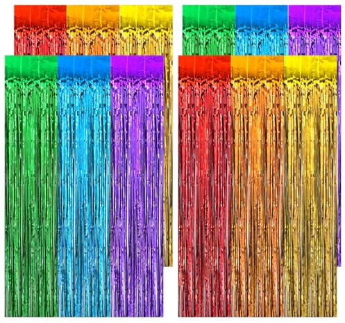 Vylro 4 Piezas Cortinas Metálicas Coloridas, 1mx2m Cortina Lámina Franjas, Cortinas de Oropel Coloridas, Cortina de Oropel Metálica Arcoírisel, para Boda, Graduación, Navidad, Decoración de Fiestas