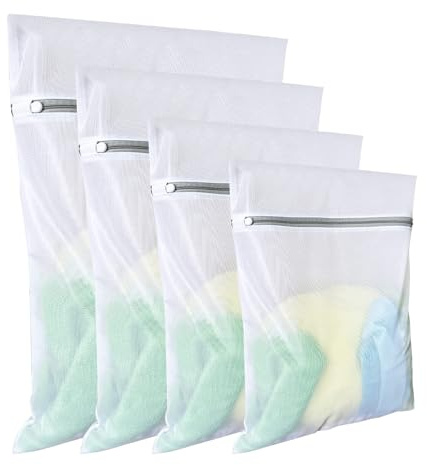 Mesh Laundry Bags for Washing Machine: 4 Pcs Fine Net Wash Bags with Zips - XL+L+M+S Size for Delicates Blouse Baby Clothes Underwear Lingerie - Reusable Washing Home Travel Storage Organizer
