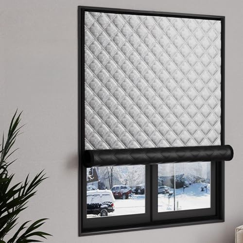 CHENMIAO Kit D'Isolation de Fenêtre 85 x 110 cm Coupe-Vent et Insonorisant, Isolant Thermique Rideaux Isolant Hivernage Pas Besoin de Percer des Trous Personnalisable pour l'hiver, Gris