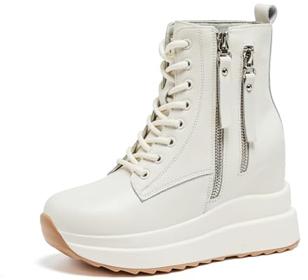 AONETIGER Baskets à Talon Compensées Femmes Semelle Plateforme Chaussure de Sport Mode Cuir Baskets Talon de 10 cm Légères Casual Lacets Sneakers (3239 Blanc,38EU)