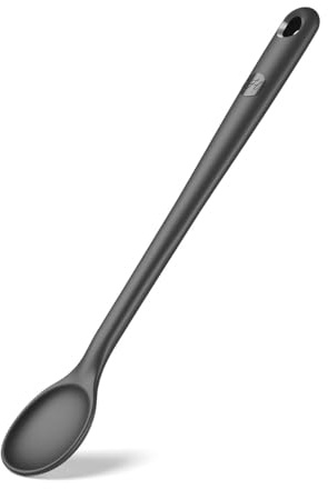 Hoffmann Kochlöffel Silikon mit Edelstahlkern, 30 cm, Anthrazit, Hitzebeständig bis 200°C, Spülmaschinenfest, lebensmittelecht, Küchenhelfer, Rührlöffel