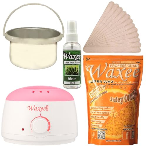 Complete stripless hair removal, waxing kit, with Premium film wax- SuperWax 500g, Wax heater, after wax oil, waxing spatulas. Amazing New aroma- Juicy Orange