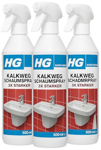 HG Kalkweg Schaumspray 3x stärker - 3er Set, Kalkentferner, Badreiniger, Rohrreiniger, Spray