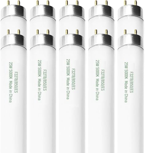 25 Pack T8 Fluorescent Bulbs, 4 Foot, F32T8/850 Fluorescent Light Bulb 48 Inch 25 Watt 5000K Daylight 2400 Lumens G13 Base