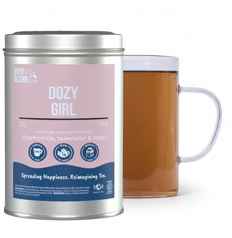 Dozy Girl Chamomile Tea Tin 100g (50 Cups) | Caffeine-Free Herbal Sleep Loose Leaf Tea with Chamomile, Lavender & Rose | Floral Bedtime Relaxing Infusion for Night-Time Calm
