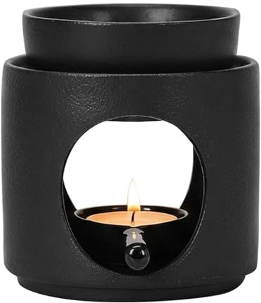 Bruciatore di Oli Essenziali in Ceramica, Lampada Aromatica per Essenze e Cera Profumata, Brucia Essenze Ceramica Bruciatori, Diffusore a Candela Elegante per Casa, Camera da Letto e Ufficio (Nero)