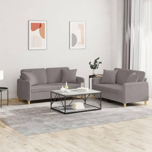 WDGJJFECNMUEHI 2-TLG. Sofagarnitur mit Kissen Taupe Stoff, 2-Sitzer Wohnzimmer Couchgarnitur Set, Bequemes Polstersofa mit Metallgestell für gemütliches Wohnen, Lesen und Entspannen