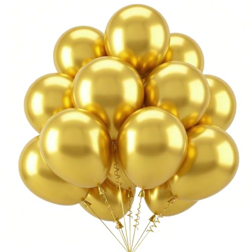 Globos Dorados, 100pcs Globos de Cumpleaños Oro Metálico, Helio globo para San Valentín Boda Compromiso Aniversario Género Revelar Bebé Bautizos Baby Shower Comunión Decoración Fiesta Cumpleaños