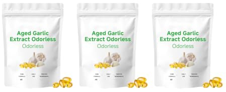 Luktfri lagrad vitlöksextrakt | 2 års lagrad vitlöksextrakt| för antioxidanter och immunstöd, vegetariskt, icke-GMO (60 Count),3Pcs