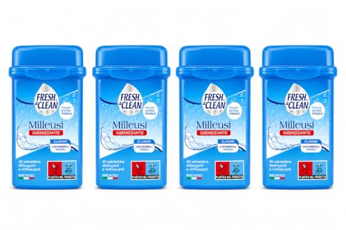 Igienizzante Classic Salviettine Detergenti e Rinfrescanti, 40 Salviette Multiuso con Minerali Termali, Salviette Umidificate per Casa, Bagno e Superfici - 4 Unita da 40 salviette