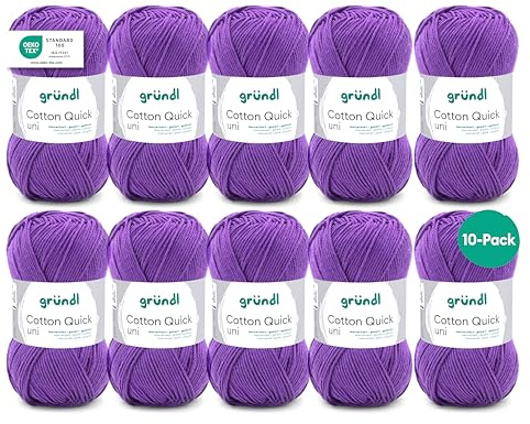 Gründl Cotton Quick Uni stickgarn/virkgarn, 10 nystan om 50 g (färgglatt garn tillverkat av 100% bomull, OEKO-TEX certifierad, 50 g/125 m, nåltjocklek: 3 – 4, 10 x 50 g), lila, 29 x 12 x 7 cm