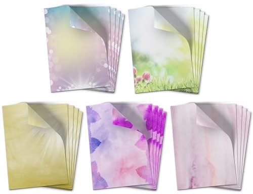 50 Blatt Briefpapier (A4) | Bunter Motiv Mix (10 x 5 Motive) | Motivpapier | edles Design Papier | beidseitig bedruckt | Bastelpapier | 90 g/m²