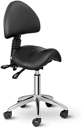 Physa Sattelstuhl Drehstuhl Arbeitsstuhl Berlin Black (PVC-Leder, 360°-drehbar, Gestell aus verchromtem Eisen, komfortable Polsterung) Schwarz