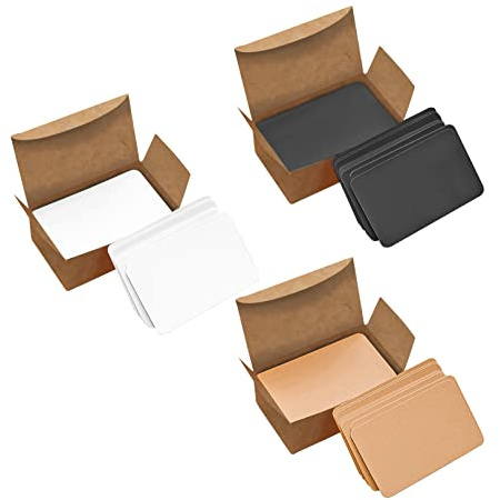 VANRA 300 tarjetas de papel de estraza en blanco, tarjetas de mensaje, tarjetas de memoria, tarjetas frescas con caja para aprender, estudiar, bricolaje (blanco/negro/carft)