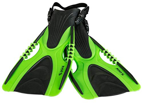 PiNAO Sports - Verstellbare Taucherflossen für Jugendliche, Größe S - L,[Schwimmflossen, Schnorchelflossen, Freizeitschnorchler, Hobbyschnorchler, Schnorcheln, Gr. 37-44] (neon grün, S - M)