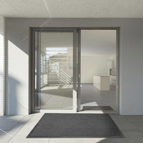 casa pura - Tappeto antiscivolo e antipolvere, zerbino per interni ed esterni, lavabile e ultra assorbente, grigio, nero, 135 x 200 cm