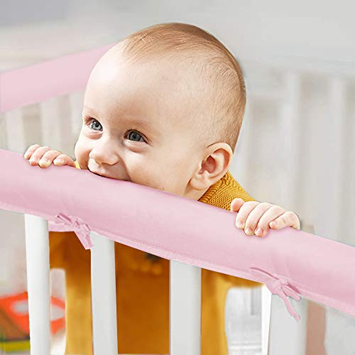 Eastern Corridor-EU 3-teiliges Schutz-Set für Kinderbettgitter – Kinderbett-Schienenschutz, sicherer Beißschutz für Standard-Kinderbett – 128 x 18 cm/68 x 18 cm Kinderbett-Beißschienenschutz (Rosa)