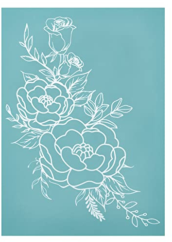 OLYCRAFT Stencil Serigrafico Autoadesivo 28x22cm Stencil Modello Riutilizzabile Fiore Rosa per Pittura su Legno T-Shirt in Tessuto Decorazioni per Pareti e per La Casa - 11x8 Pollice
