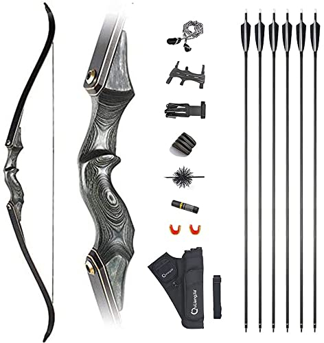 AMEYXGS 60 Takedown Recurve Bogen und Pfeil Set 25-60lbs Traditionelle Langbogen Bogenschießen Zubehör Outdoor Jagdpraxis Erwachsenen Bogen Linkshänder (Grau, 25lb)