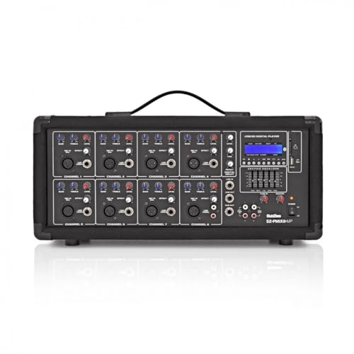 SubZero Powered Mixer with Media Player & Bluetooth 200W RMS | 8 channels with XLR and jack inputs, 200W RMS/280W peak power, built-in MP3 player with Bluetooth, 2-band EQ per channel