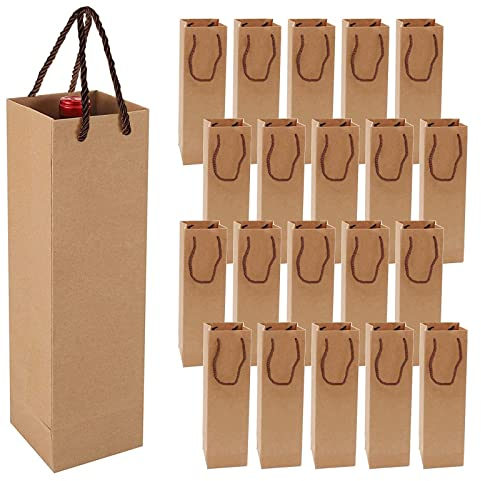 Kraft-Wein-Geschenktüte, flaschentüten Geschenktüte mit Griff, 20 Stück Kraft-Wein-Organizer für Hochzeit, Party geschenktüten flaschen(Braun)