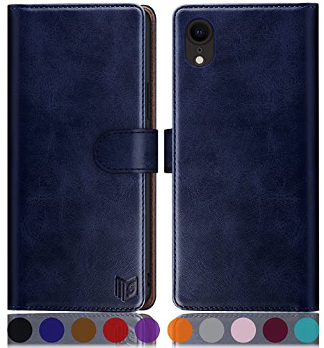 SUANPOT for iPhone XR 6.1 Inch case with [Credit Card Holder][RFID Blocking],PU Leather Flip Book Protective Cover Women Men for apple XR Phone case Blue