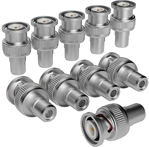 Elecan BNC to RCA Adapter (10 Pack) BNC Male to RCA Female Connector Coaxial Coax RG6 Adapter Kit Coupler for CCTV-6/10/20 Pack+4 Types for Selection