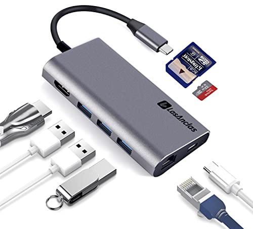 USB C Hub Ethernet Multiport Adapter, LasAnclas 8-in-1 Docking Station 4K HDMI, 100W PD, 3 USB 3.0, 1Gbps LAN USB C Dongle, SD/TF Reader Dock for MacBook Air/Pro,iPad Pro 2021