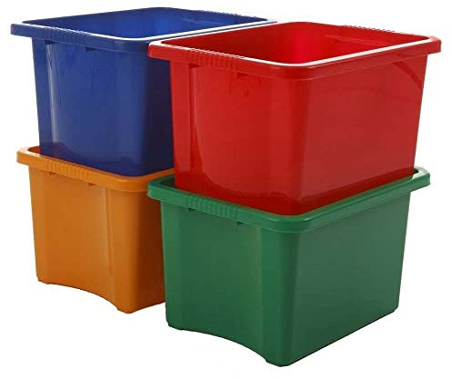 6 x Coloured Plastic Storage Box Stackable & Nestable Storage Container Open Storage Basket Bin Home Kitchen Organiser Crate Boxes For Shoes Office Stationery Toys Clothes(Assorted Colours) (35 LITRE)