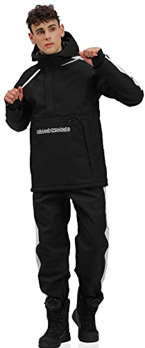 Men's Ski Jacket and Pants Set Waterproof Ski Suits Windproof Insulated Snowsuit Hooded Snowboard Jacket for Winter Sports Black-L