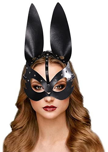 NICEYEA Cosplay Bunnymaske PU Leder Katze Kätzchen Maske Maskerade Halbgesichtsmaske Kätzchen Ledermaske Make-Up Party Kostüm Zubehör für Halloween Fasching Ostern Karneval Party Christmas